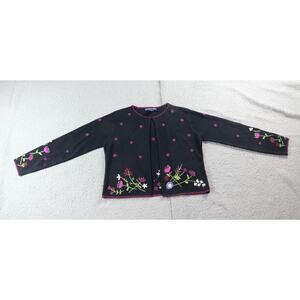 Eagles Eye Sweater Cardigan Womens Medium Embroidered Floral Silk Vintage
